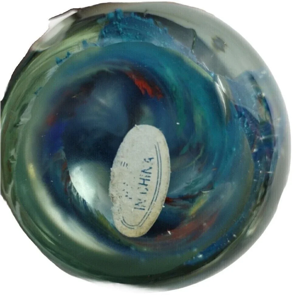 Blue Egg Shape Art Glass Paperweight Controlled Bubbles Design‎ Handcrafted